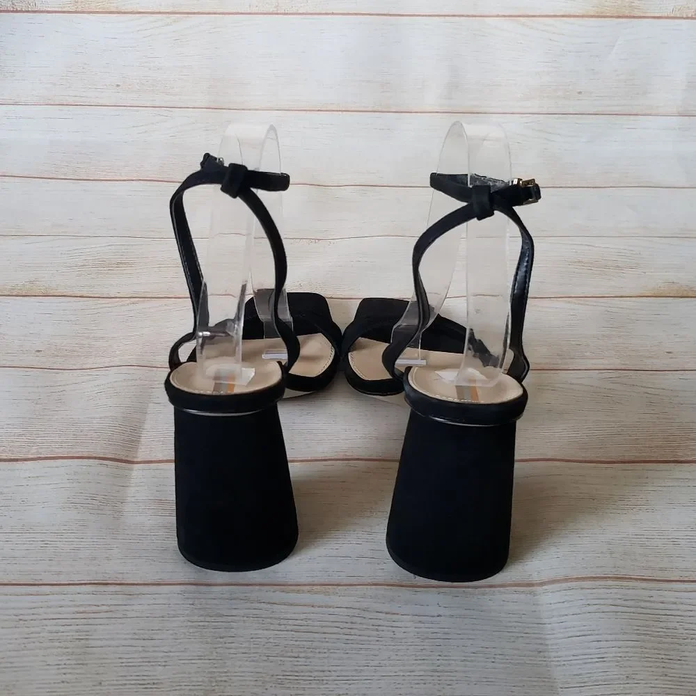 Sam Edelman Kia Suede Ankle Strap Heel Sandals Black Women's Size 10M Square Toe